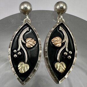 Coleman Black Hills Navette Earrings Sterling Silver 12K Gold Grape Vine Leaves